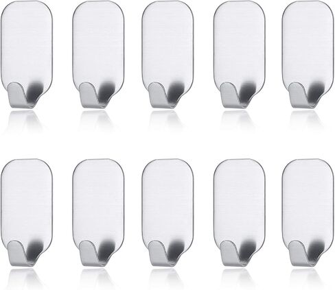 Self Adhesive Hook Stick on Wall 304 Stainless Steel Polished Hanging Clothes Coat Hat Hooks and Strong Heavy Duty Metal Super Power Hooks Storage Organizer (10 Pack) (Hooks Sliver 4 Pack) in Kuwait