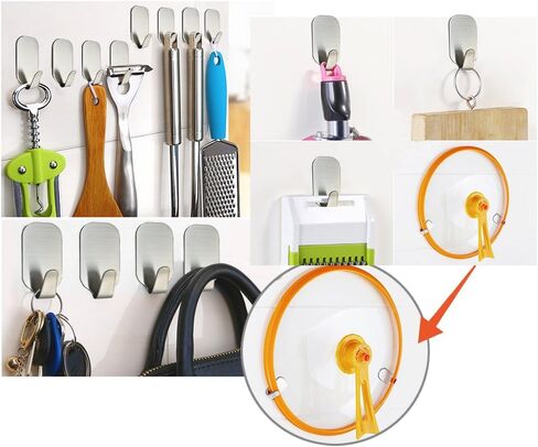 Self Adhesive Hook Stick on Wall 304 Stainless Steel Polished Hanging Clothes Coat Hat Hooks and Strong Heavy Duty Metal Super Power Hooks Storage Organizer (10 Pack) (Hooks Sliver 4 Pack) in Kuwait