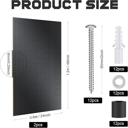2 قطعة من ألواح الخشب الليفية عالية الكثافة مقاس 60.96 × 48 بوصة، عرض مثبت على الحائط، لوح بيجبورد أسود مع أجهزة تركيب، ألواح ربط ذات فتحات مستديرة للجدران، ومنظمات ورش عمل غرفة المرآب الحرفية والتخزين in Kuwait
