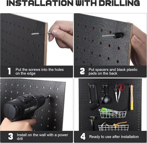 2 قطعة من ألواح الخشب الليفية عالية الكثافة مقاس 60.96 × 48 بوصة، عرض مثبت على الحائط، لوح بيجبورد أسود مع أجهزة تركيب، ألواح ربط ذات فتحات مستديرة للجدران، ومنظمات ورش عمل غرفة المرآب الحرفية والتخزين in Kuwait