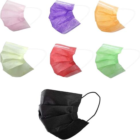 70 Pcs Multicolored Disposable Face Masks | 3-ply Breathable Non-Woven Mouth Cover for Personal | 7 Color 70 Packs Masks Individually Wrapped in Saudi Arabia