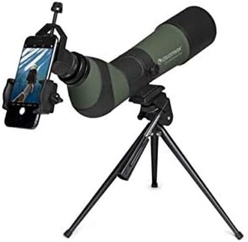 Celestron – LandScout 65mm Angled Spotting Scope – Fully Coated Optics – 20–60x Zoom Eyepiece – Rubber Armored – Tabletop Tripod and Smartphone Adapter in Saudi Arabia