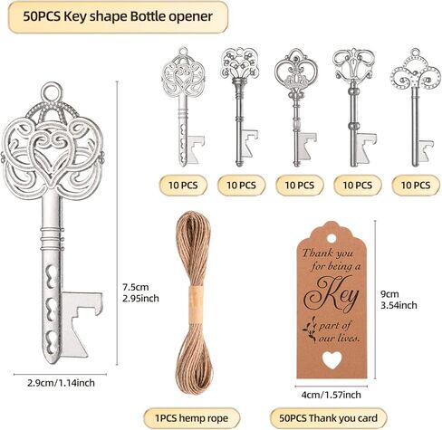 50 قطعة من فتاحات الزجاجات ذات الهيكل العظمي العتيق هدايا الزفاف، هدايا حفلات العودة للضيوف (برونزية) in Kuwait