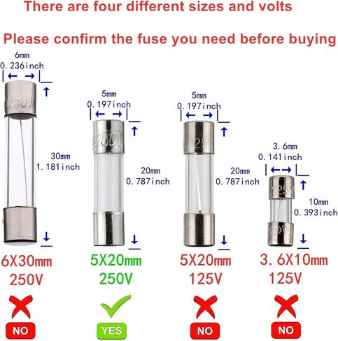 Yoiilnz 20 قطعة T3.15AL250V صمامات زجاجية بطيئة النفخ 5x20 ملم بفاصل زمني 3.15 أمبير in Kuwait