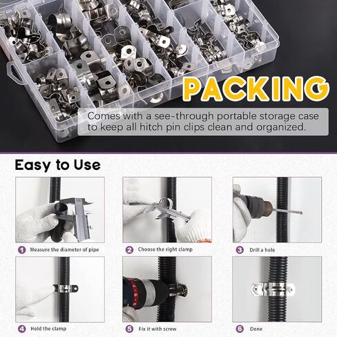 Swpeet 130Pcs 7 Sizes 5/16" 3/8" 1/2" 9/16" 5/8" 3/4" 1" 2 Hole U-Tube 304 Stainless Steel Pipe Strap Clamp Assortment Kit, Two Hole Snap On Pipe Strap Cable U Bracket Tube Strap Tension Clips in Saudi Arabia