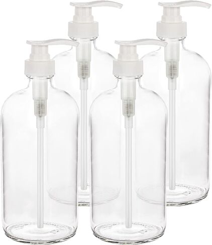 kitchentoolz 32-Ounce Large Clear Glass Boston Round Bottles w/Pumps. Great for Lotions, Soaps, Oils, Sauces - Food Safe and Medical Grade (Pack of 2) in Saudi Arabia