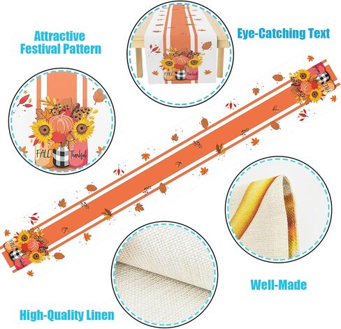 Hello Fall Table Runner,Chrysanthemum in Jar Seasonal Harvest Farmhouse Thanksgiving Kitchen Dining Table Decoration for Indoor Outdoor Home Party Decor12 x 36 Inches Long in Kuwait