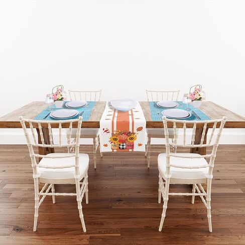 Hello Fall Table Runner,Chrysanthemum in Jar Seasonal Harvest Farmhouse Thanksgiving Kitchen Dining Table Decoration for Indoor Outdoor Home Party Decor12 x 36 Inches Long in Kuwait