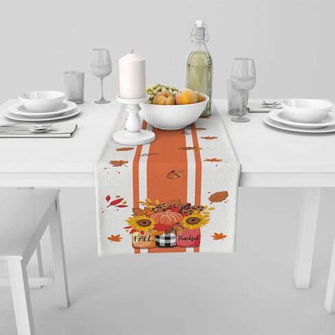 Hello Fall Table Runner,Chrysanthemum in Jar Seasonal Harvest Farmhouse Thanksgiving Kitchen Dining Table Decoration for Indoor Outdoor Home Party Decor12 x 36 Inches Long in Kuwait