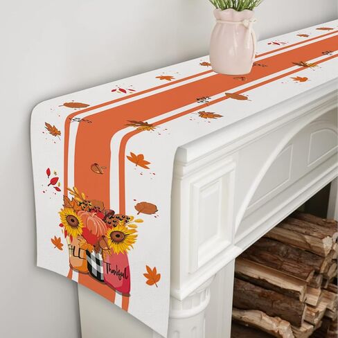 Hello Fall Table Runner,Chrysanthemum in Jar Seasonal Harvest Farmhouse Thanksgiving Kitchen Dining Table Decoration for Indoor Outdoor Home Party Decor12 x 36 Inches Long in Kuwait