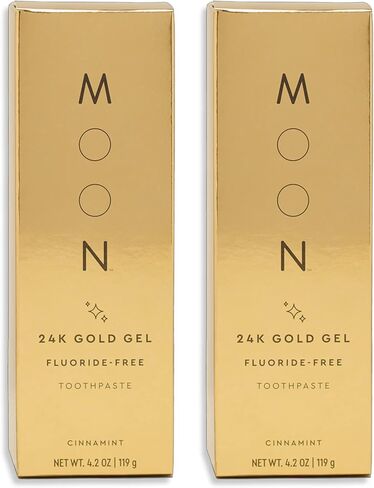 معجون أسنان جل تبييض ذهبي 24 قيراط لإزالة البقع من مون، خالي من الفلورايد، نكهة القرفة للنفس المنعش، للبالغين (عبوتان) in Kuwait