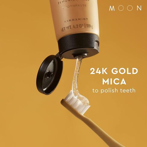 معجون أسنان جل تبييض ذهبي 24 قيراط لإزالة البقع من مون، خالي من الفلورايد، نكهة القرفة للنفس المنعش، للبالغين (عبوتان) in Kuwait