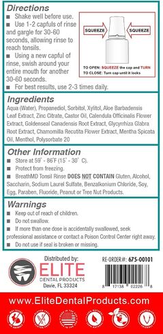 BreathMD Tonsil Rinse for Natural Tonsil Stone Removal & Bad Breath Treatment - Dentist Formulated - Alcohol Free, Dye Free, Gluten Free - Wonder Mint Flavor - Made in USA in Saudi Arabia