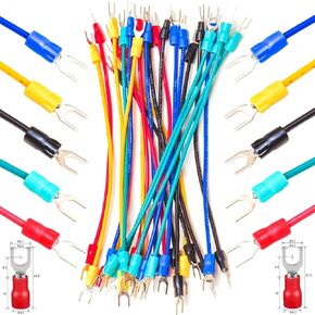 Yoeruyo 4MM Insulated Fork Spade Terminal Wire Connector M4 Stud Size, 18AWG Red/Black/Yellow/Blue/Green Pre-Crimped Cable Length of 10/30/50/100CM Wire Pack of 5pcs (SV1.25-M4 100CM)
