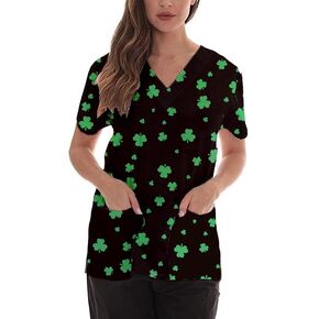 Roshop Women's Cinco de Mayo Fiesta Print Scrub Top V-Neck Short Sleeve Uniform with Pockets in Kuwait