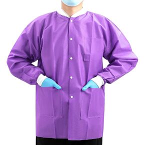 JMU Disposable Lab Jackets 10 Pack, SMS Disposable Medical Jackets for Men and Women, Knit Cuffs Collar, 3 Pockets in Saudi Arabia