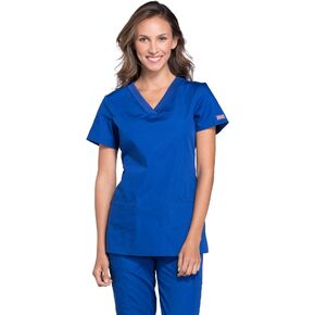 V-Neck Womens Scrubs Top Workwear Originals with Rib-Knit Back Panels Plus Size WW645, 2XL, Galaxy Blue