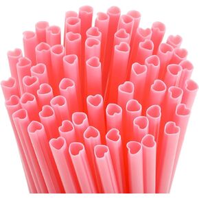 100 Pieces Valentine Straws Heart Shaped Pink Straws Plastic Disposable Cute Drinking Coffee Milk Straw Party Favors for Bridal Shower Wedding Supplies (100 Pieces) in Saudi Arabia