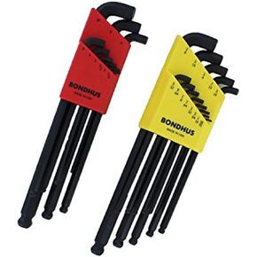 Bondhus 20599 0.050-3/8" & 1.5-10mm Stubby Ball End Hex Key DoublePK & EKLIND 17222 Double-Ball-Hex L-Key allen wrench Combo- Extra Long Inch/MM (2 sets 22pc) Pack of 1