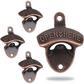4 Pcs Bottle Opener Wall Mounted, Antique Metal Beer Bottle Top Openers Hardware With Mount Screws Set, Outdoor, Rustic, Cabinet, Vintage Bar (Black)