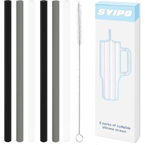 Replacement Silicone Straws for Stanley 40 oz Adventure Tumbler, 6 Pack Reusable Food Grade Silicone Straws with Cleaning Brush, Can be Cut Off — for Stanley Cup 40 oz Water Jug Accessories,12" Long,A