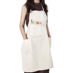 conda 100% Cotton Canvas Professional Bib Apron With 3 Pockets for Women Men Adults,Waterproof,Natural 31inch By 27inch