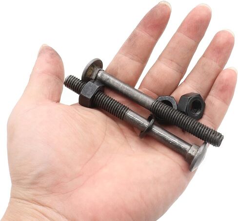 LBY 5 مجموعات 3/8-16 × 4 بوصة براغي نقل ذات رأس دائري ورقبة مربعة وصواميل سداسية وغسالات مسطحة، 45# فولاذ، أسود in Kuwait