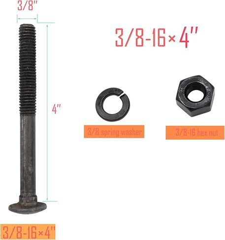 LBY 5 مجموعات 3/8-16 × 4 بوصة براغي نقل ذات رأس دائري ورقبة مربعة وصواميل سداسية وغسالات مسطحة، 45# فولاذ، أسود in Kuwait