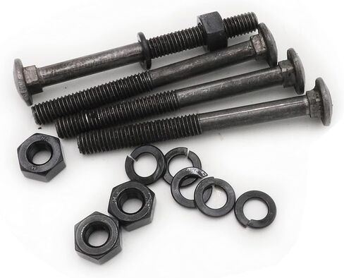 LBY 5 مجموعات 3/8-16 × 4 بوصة براغي نقل ذات رأس دائري ورقبة مربعة وصواميل سداسية وغسالات مسطحة، 45# فولاذ، أسود in Kuwait