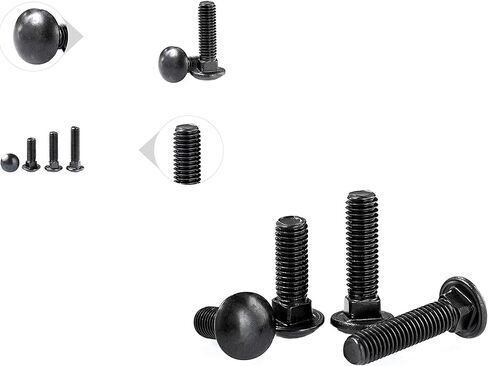 LBY 5 مجموعات 3/8-16 × 4 بوصة براغي نقل ذات رأس دائري ورقبة مربعة وصواميل سداسية وغسالات مسطحة، 45# فولاذ، أسود in Kuwait