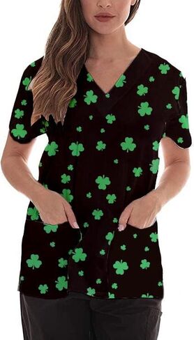 Roshop Women's Cinco de Mayo Fiesta Print Scrub Top V-Neck Short Sleeve Uniform with Pockets in Kuwait