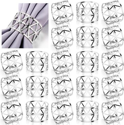 ماكسدوت 48 قطعة من خواتم المناديل الفضية، حامل خواتم مناديل بتصميم مجوف، حوامل مناديل معدنية للمناديل القماشية وطاولة العشاء وحفلات الزفاف والعطلات والذكرى السنوية وعيد الميلاد والتجمعات والولائم in Kuwait
