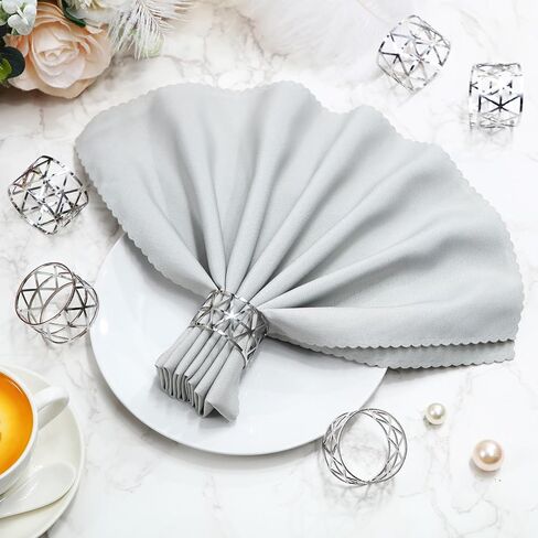 ماكسدوت 48 قطعة من خواتم المناديل الفضية، حامل خواتم مناديل بتصميم مجوف، حوامل مناديل معدنية للمناديل القماشية وطاولة العشاء وحفلات الزفاف والعطلات والذكرى السنوية وعيد الميلاد والتجمعات والولائم in Kuwait
