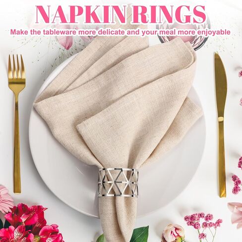 ماكسدوت 48 قطعة من خواتم المناديل الفضية، حامل خواتم مناديل بتصميم مجوف، حوامل مناديل معدنية للمناديل القماشية وطاولة العشاء وحفلات الزفاف والعطلات والذكرى السنوية وعيد الميلاد والتجمعات والولائم in Kuwait