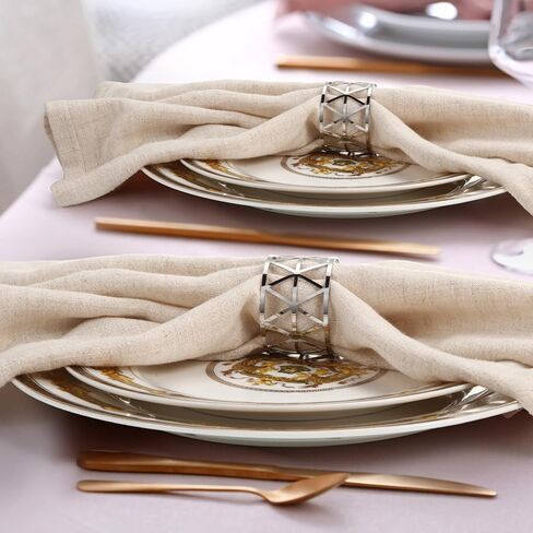 ماكسدوت 48 قطعة من خواتم المناديل الفضية، حامل خواتم مناديل بتصميم مجوف، حوامل مناديل معدنية للمناديل القماشية وطاولة العشاء وحفلات الزفاف والعطلات والذكرى السنوية وعيد الميلاد والتجمعات والولائم in Kuwait