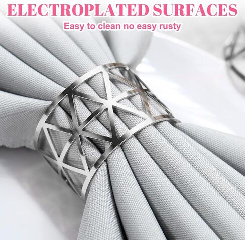 ماكسدوت 48 قطعة من خواتم المناديل الفضية، حامل خواتم مناديل بتصميم مجوف، حوامل مناديل معدنية للمناديل القماشية وطاولة العشاء وحفلات الزفاف والعطلات والذكرى السنوية وعيد الميلاد والتجمعات والولائم in Kuwait