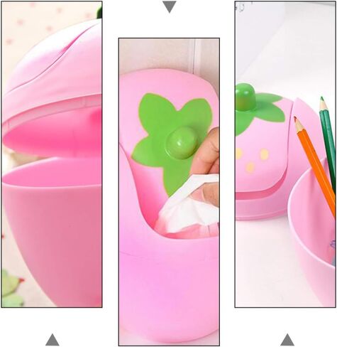 صندوق نفايات صغير من نوبيست مع غطاء متأرجح لطيف الفراولة الصغيرة حاوية حاوية نفايات للمنزل المطبخ الحمام المكتب الوردي in Kuwait