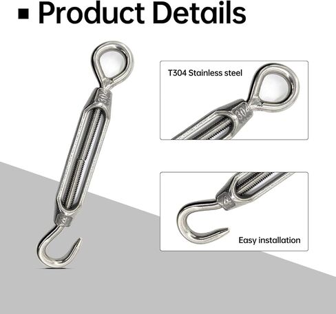 Guanlotion 20 حزمة M4 هوك وعين وصلة ربط المقطورة 304 الفولاذ المقاوم للصدأ الثقيلة لشد سلك كابل حبل سلسلة ضوء حبل الغسيل الصورة in Kuwait