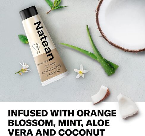 Natean Clean + Sensitivity Relief Toothpaste for Sensitive Teeth and Cavity Prevention - 4.7 Oz Tube, Citrus Orange Spearmint in Kuwait