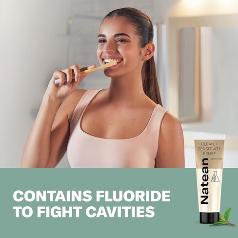 Natean Clean + Sensitivity Relief Toothpaste for Sensitive Teeth and Cavity Prevention - 4.7 Oz Tube, Citrus Orange Spearmint in Kuwait