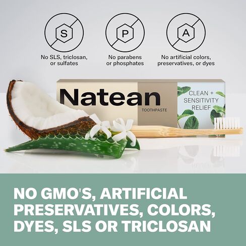 Natean Clean + Sensitivity Relief Toothpaste for Sensitive Teeth and Cavity Prevention - 4.7 Oz Tube, Citrus Orange Spearmint in Kuwait