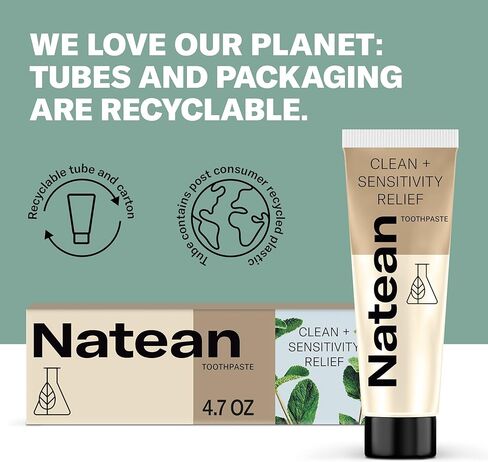 Natean Clean + Sensitivity Relief Toothpaste for Sensitive Teeth and Cavity Prevention - 4.7 Oz Tube, Citrus Orange Spearmint in Kuwait