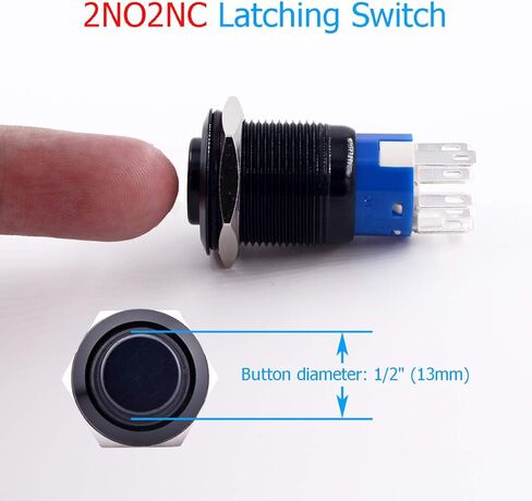 مفتاح زر الضغط، URTONE UR198، 2NO2NC DPDT غلاف معدني أسود مع حلقة LED زرقاء 24 فولت لفتحة تركيب 19 مم 3/4 بوصة، تتضمن مقبس (أزرق) in Kuwait