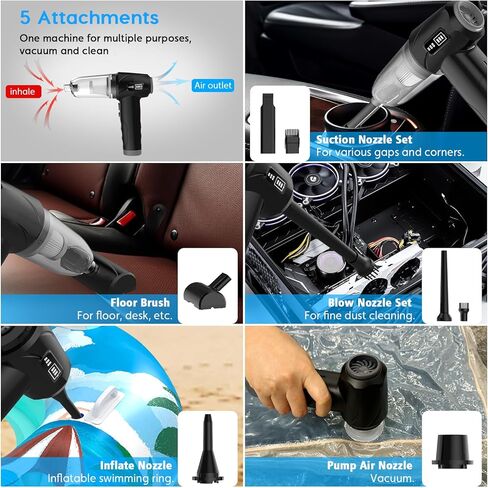 مكنسة كهربائية للسيارة من اوريكا، لاسلكية، 3 تروس، مكنسة كهربائية محمولة باليد ومنفضة هواء، قوة شفط 12000 باسكال، مكنسة كهربائية للاستخدام الرطب/الجاف مع فوهات متعددة وفرشاة أرضية للمركبة/المنزل/المكتب in Kuwait