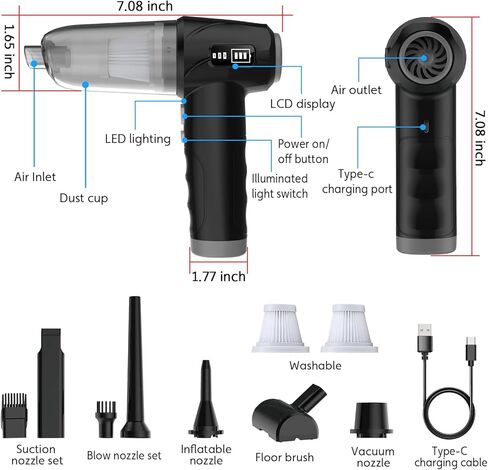 مكنسة كهربائية للسيارة من اوريكا، لاسلكية، 3 تروس، مكنسة كهربائية محمولة باليد ومنفضة هواء، قوة شفط 12000 باسكال، مكنسة كهربائية للاستخدام الرطب/الجاف مع فوهات متعددة وفرشاة أرضية للمركبة/المنزل/المكتب in Kuwait