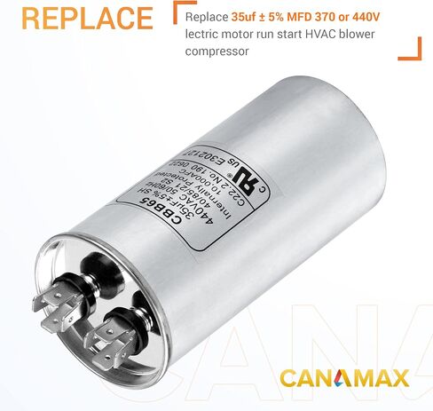 Canamax Premium 35 MFD uf ± 5% MFD 370 V VAC أو 440 فولت محرك متعدد الأغراض يعمل بمكثف دائري - متوافق مع مكيف الهواء أو مكثف المضخة الحرارية in Kuwait