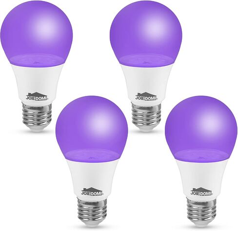 4 عبوات من مصابيح الإضاءة السوداء LED بقدرة 9 وات، لمبة الإضاءة السوداء A60 E26 المكافئة 75 وات، لمبة أرجوانية 385-400 نانومتر، تتوهج في الظلام لتزيين حفلات الهالوين، أضواء سوداء، طلاء الجسم، ملصق فلورسنت توهج نيون in Saudi Arabia