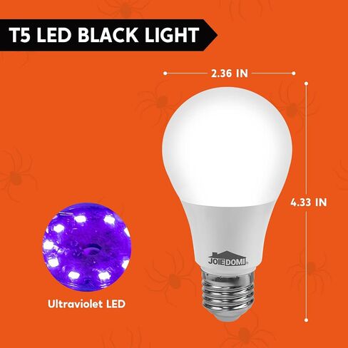 4 عبوات من مصابيح الإضاءة السوداء LED بقدرة 9 وات، لمبة الإضاءة السوداء A60 E26 المكافئة 75 وات، لمبة أرجوانية 385-400 نانومتر، تتوهج في الظلام لتزيين حفلات الهالوين، أضواء سوداء، طلاء الجسم، ملصق فلورسنت توهج نيون in Saudi Arabia