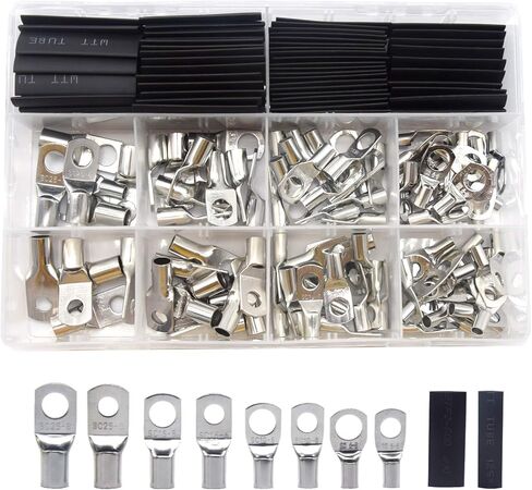 Yosawa 100 قطعة من عروات الأسلاك النحاسية المعلبة شديدة التحمل SC موصلات طرفية حلقية كابل البطارية مع مجموعة متنوعة من الأنابيب المنكمشة بالحرارة in Kuwait