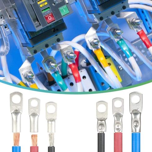 Yosawa 100 قطعة من عروات الأسلاك النحاسية المعلبة شديدة التحمل SC موصلات طرفية حلقية كابل البطارية مع مجموعة متنوعة من الأنابيب المنكمشة بالحرارة in Kuwait